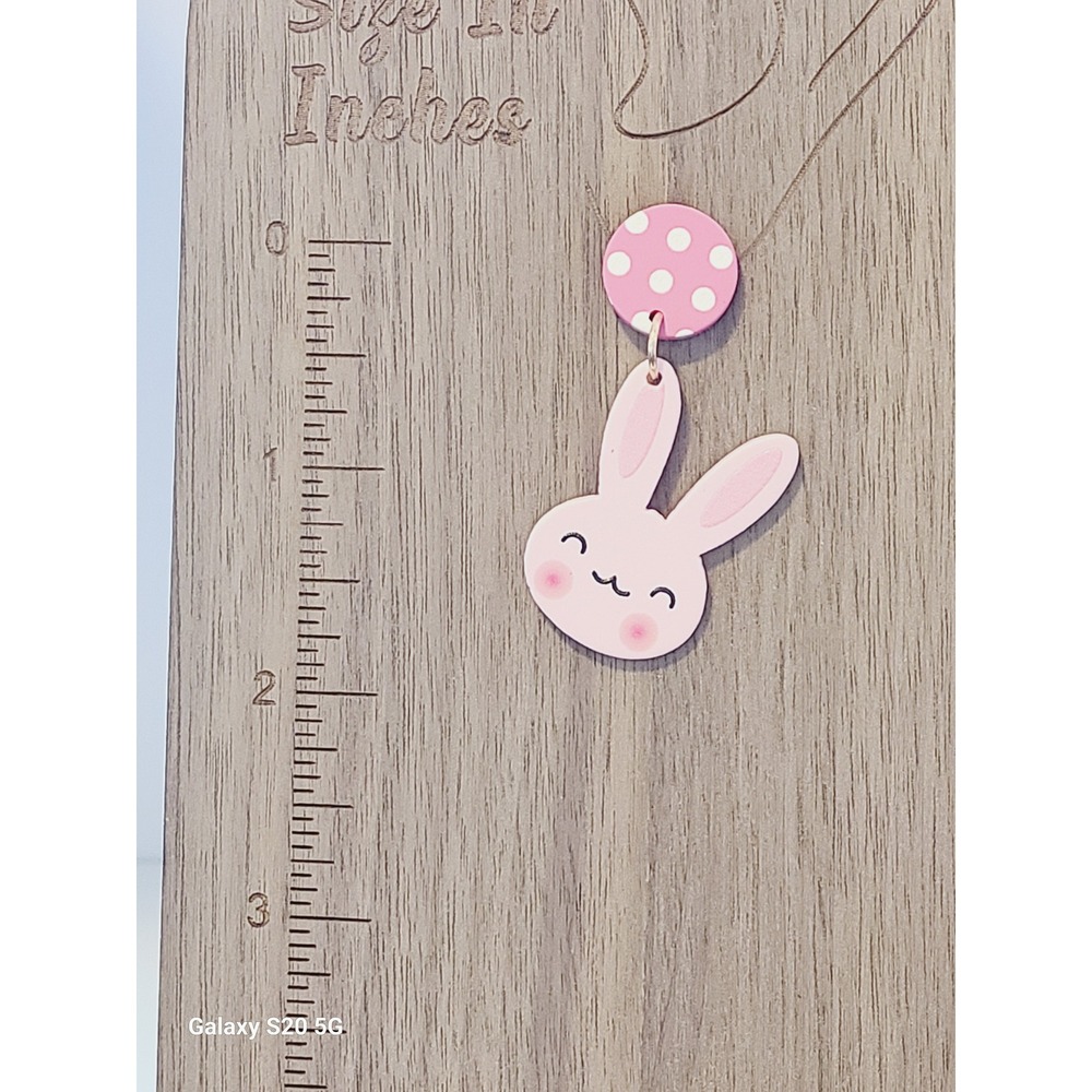 Pink Bunny Rabbit Polka Dot Drop Stud Earrings Handmade Jewelry NEW Easter - Picture 8 of 8